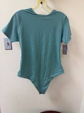 Auden Luxury Collection Teal Short Sleeve Bodysuit NWT XL